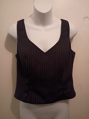 Shape FX Black Pinstripe V-Neck Tank Top